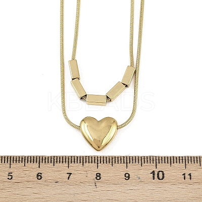 304 Stainless Steel Heart Pendant Double Layer Necklaces for Women LS-NJEW-K298-01G-1