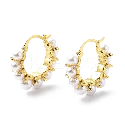 Clear Cubic Zirconia Hoop Earrings with ABS Plastic Pearl Beaded EJEW-G333-06G-1