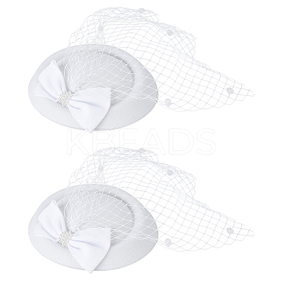 Bowknot Wool Felt Fascinators Pillbox Hat with Iron Alligator Hair Clips MRMJ-WH0077-113A-1