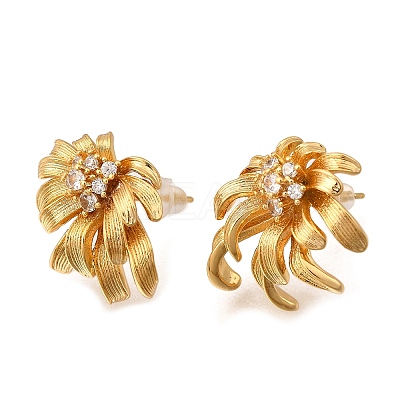 Flower Brass Micro Pave Cubic Zirconia Stud Earrings EJEW-B148-08A-G-1