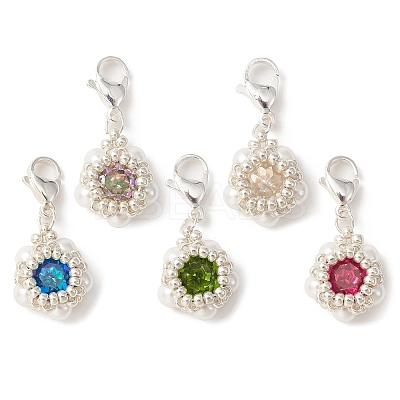 K9 Glass Rhinestone & Shell Pearl Bead Pendant Decoration HJEW-MZ00028-1