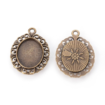 Tibetan Style Pendant Cabochon Settings TIBEP-R099-AB-FF-1