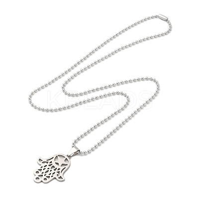 Non-Tarnish Religion 201 Stainless Steel Ball Chain Star Hamsa Hand Pendant Necklaces for Women Men LS-NJEW-U005-05P-1