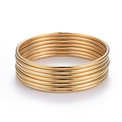 Ion Plating(IP) 7Pcs Fashion 304 Stainless Steel Plain Bangles BJEW-L664-022B-G01-1