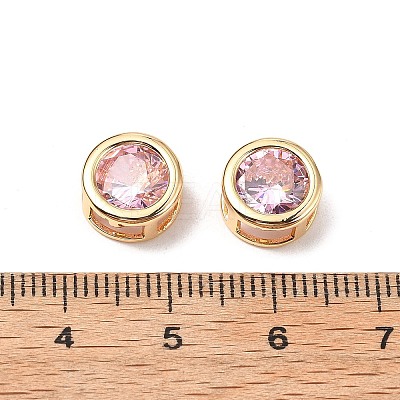 Brass Micro Pave Cubic Zirconia Beads KK-A259-12G-07-1
