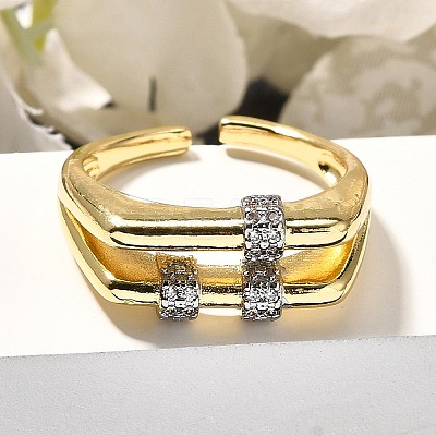 Brass Micro Pave Clear Cubic Zirconia Cuff Rings RJEW-U035-05GP-1