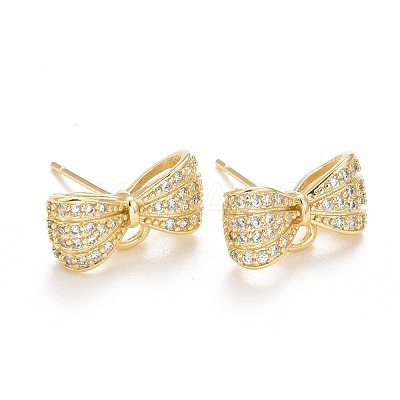 Rack Plating Brass Micro Pave Cubic Zirconia Earring Findings KK-C237-05G-1
