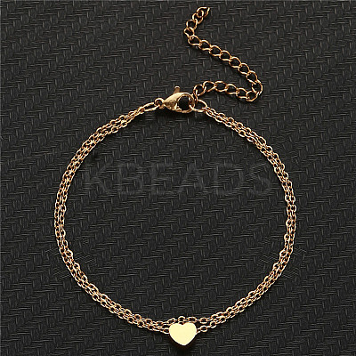 Summer Beach 201 Stainless Steel Cable Chain Heart Link Double Layer Anklets for Women FS-WG8E132-06-1