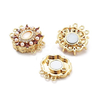Brass Micro Pave Clear Cubic Zirconia Magnetic Clasps KK-C066-01G-1