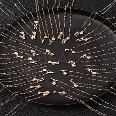 Alloy Letter Heart Pendant Necklaces for Women NJEW-FS0001-09J-1