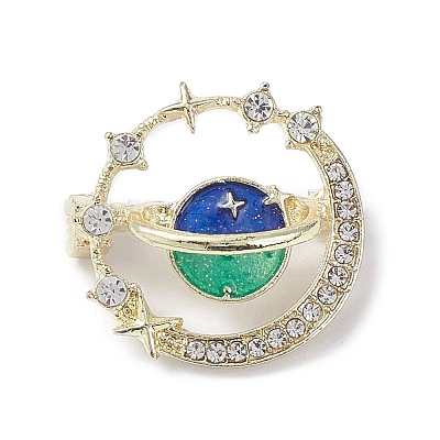 Rhinestone Planet with Star Brooch Pin JEWB-M027-01LG-01-1
