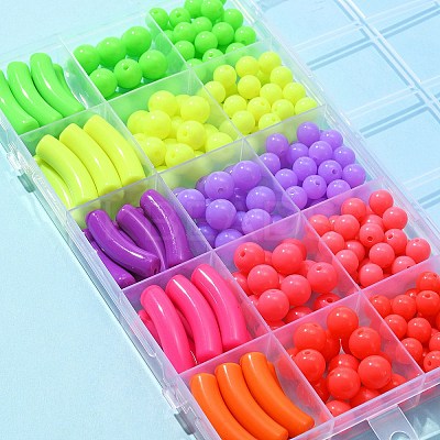 255Pcs 15 Style Fluorescent Acrylic Beads MACR-FS0001-28-1