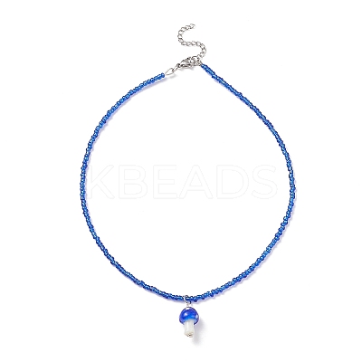 Mushroom Handmade Lampwork Pendant Necklaces for Women NJEW-JN03982-1