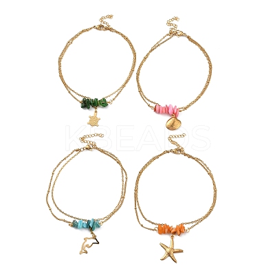 Dyed Natural Shell Chips Charms Anklet AJEW-G049-01G-1