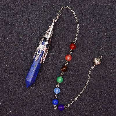 Natural Lapis Lazuli & Mixed Gemstone Bullet Pointed Dowsing Pendulums CHAK-PW0001-051J-1