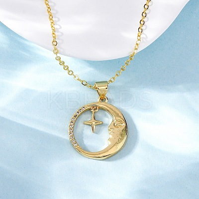 Brass Micro Pave Clear Cubic Zirconia Pendant Necklaces NJEW-S438-05B-G-1