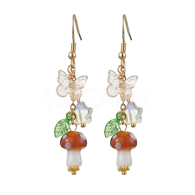 304 Stainless Steel Butterfly & Mushroom Dangle Earrings for Women EJEW-JE06235-02-1