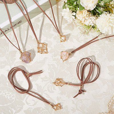 6Pcs 3 Styles Crystal Holder Cage Necklace MAK-SC0001-41G-1