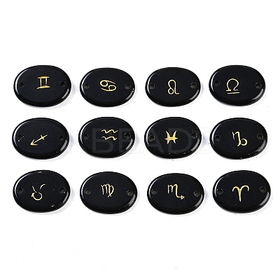 12Pcs 12 Styles Twelve Constellation Natural Obsidian Flat Oval Links Connector Charms G-K359-05D-1
