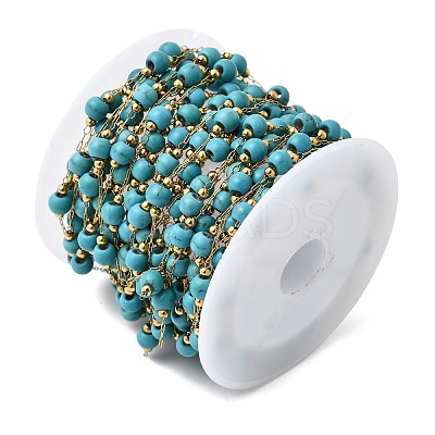Handmade Synthetic Turquoise Beads & 316 Stainless Steel Round Link Chains CHS-L033-08G-1