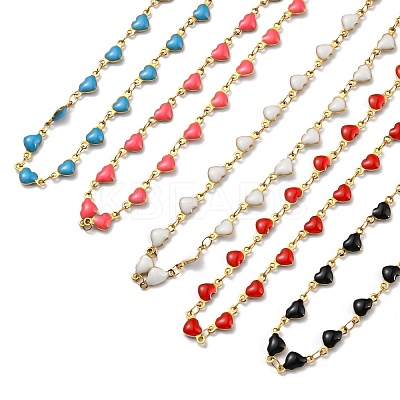 Ion Plating(IP) Golden 304 Stainless Steel Heart Link Chain Necklaces NJEW-E098-02G-1