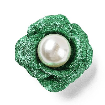 Flower Glitter Imitation Leather with Plastic Pearl Brooch Pin JEWB-K013-02P-02-1