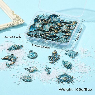 60Pcs 15 Style Ocean Theme Alloy Pendants FIND-CJ0001-58-1