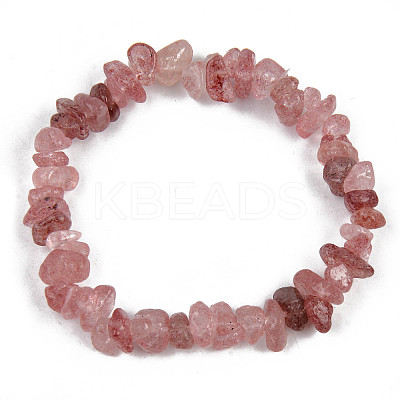 Unisex Chip Natural Strawberry Quartz Beaded Stretch Bracelets BJEW-S143-40-1