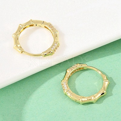 Bamboo Brass Micro Pave Clear Cubic Zirconia Hoop Earrings EJEW-D348-03G-1