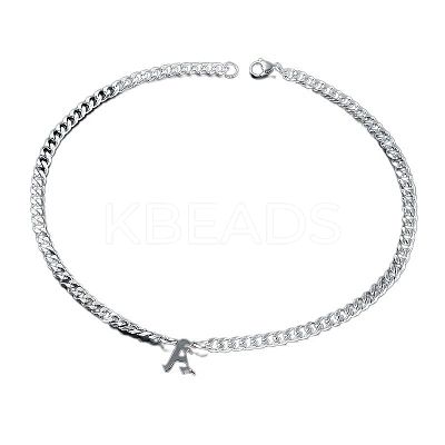 304 Stainless Steel Initial Pendant Cuban Link Chain Necklaces FS-WGB15F2-01-1