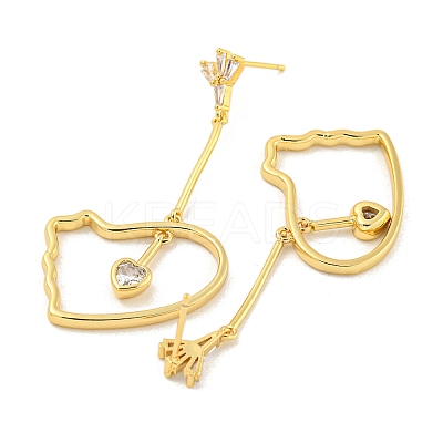 Rack Plating Heart Brass Micro Pave Clear Cubic Zirconia Earrings EJEW-B061-09G-1