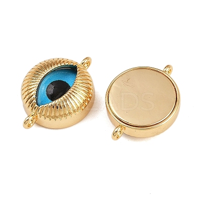 Brass Pave Glass Blue Eye Shape Connector Charms KK-L244-01G-1