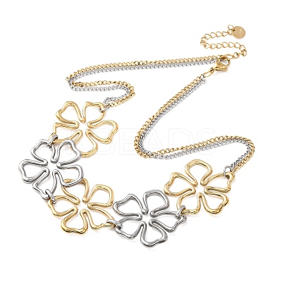 304 Stainless Steel Two Tone Flower Bib Necklaces for Women NJEW-F361-01GP-1