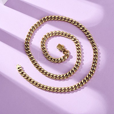 7MM 304 Stainless Steel Cuban Link Chain Necklaces for Unisex NJEW-K295-01A-G-1