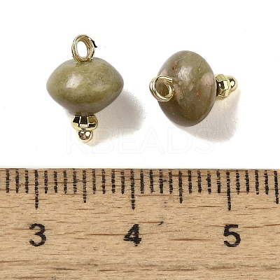 Natural Unakite Rondelle Charms with Rack Plating Brass Loops G-G110-05B-15-1