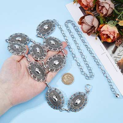 1pc Tibetan Style Alloy Flower Links Chains Belts for Women AJEW-HS0001-08-1