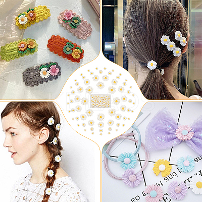100Pcs 4 Styles Flatback Hair & Costume Accessories Ornaments Resin Flower Daisy Cabochons CRES-NB0001-37B-1