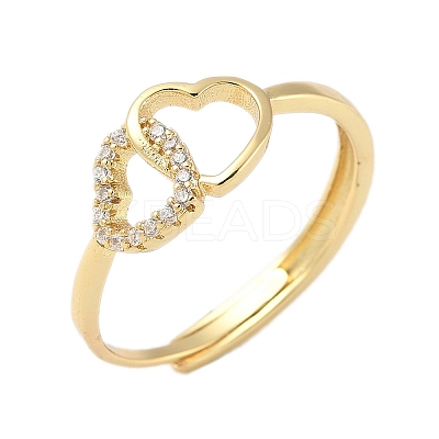 Brass Micro Pave Cubic Zirconia Adjustable Finger Rings for Women LS-RJEW-C132-07G-1