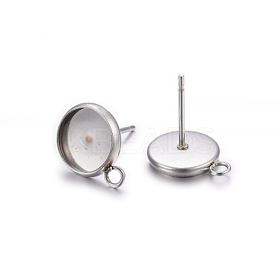 Non-Tarnish 304 Stainless Steel Stud Earring Settings STAS-H467-08P-12mm-1