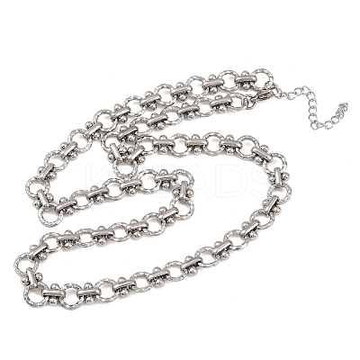 8MM 304 Stainless Steel Textured Ring Link Chain Necklaces NJEW-Z105-04P-01-1