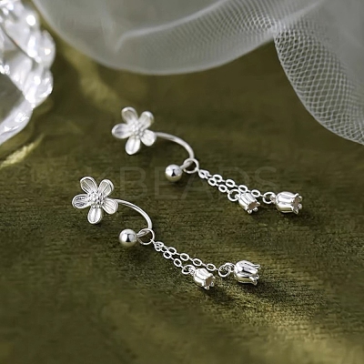999 Fine Silver Flower Tassel Ear Plug Gauges EJEW-P296-10S-1
