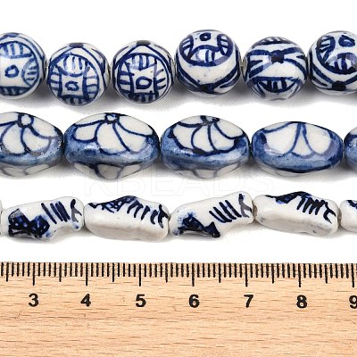 Handmade Blue and White Porcelain Ceramic Beads Strands PORC-L018-03-1
