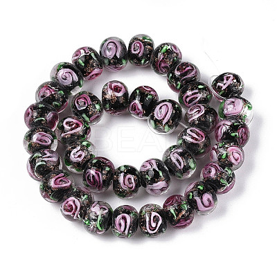 Handmade Lampwork Inner Flower Rondelle Beads Strands LAMP-T022-24M-1