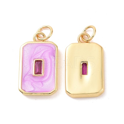 Rectangle Brass Micro Pave Cubic Zirconia Pendants KK-G435-05G-1