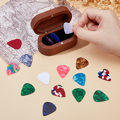1Pc 4-Slot Oval Shaped Wood Storage Boxes with Magnetic Lid for Guitar Picks OBOX-DC0001-03A-1