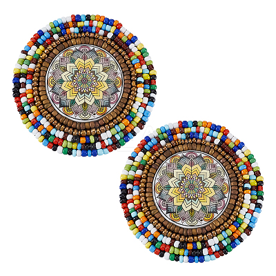 2Pcs Non Woven Fabric Embroidery Needle Felt and Seed Beads Cloth Appliques PATC-PH0001-40A-1