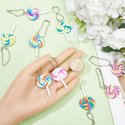 12Pcs 6 Colors Handmade Polymer Clay  Lollipop Pendant Decoration HJEW-CP0001-14-1