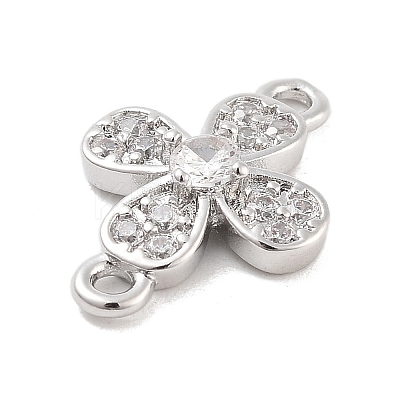 Brass Pave Clear Cubic Zirconia Flower Links Connector Charms LS-KK-Z061-02P-02-1
