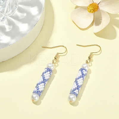 Glass Pearl & Seed Column Dangle Earrings EJEW-MZ00059-01-1