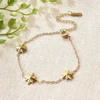 304 Stainless Steel Star Link Bracelets BJEW-Q051-05G-1